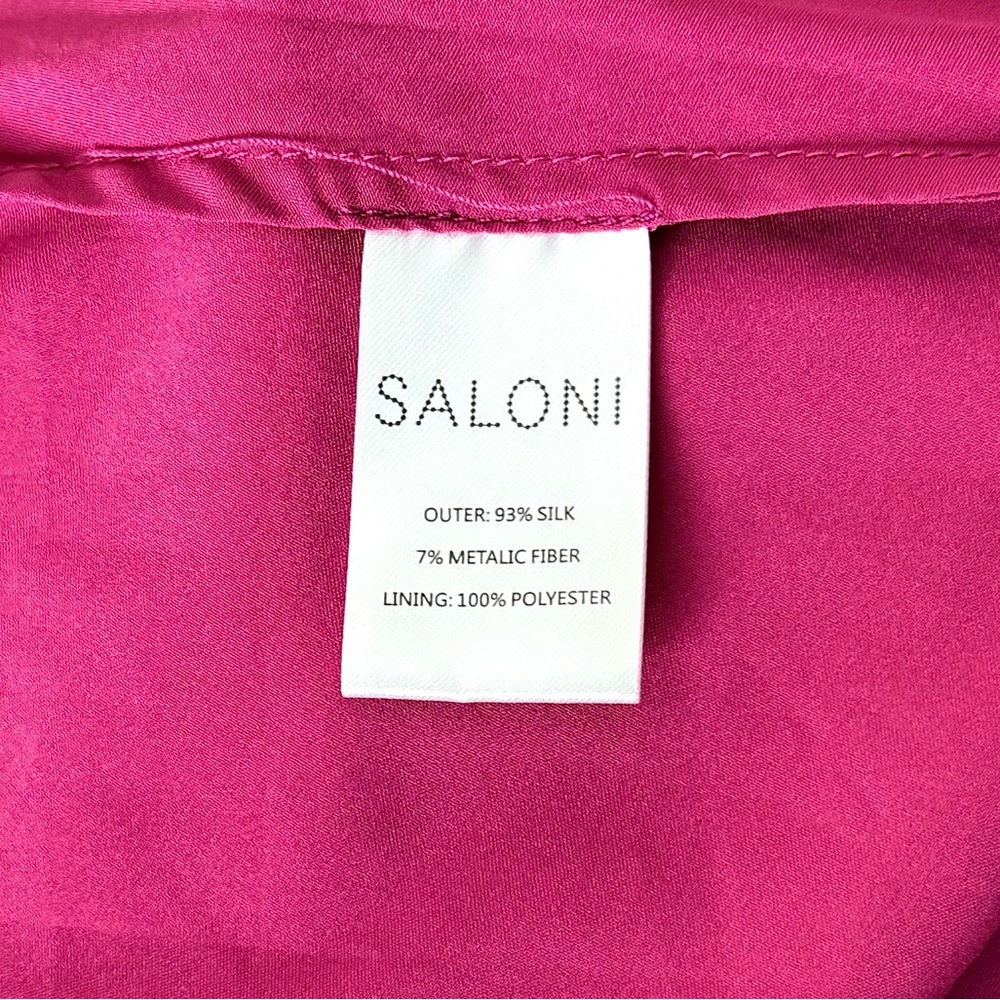 SALONI Silk Metallic Paisley Embroidery Scoop Neck Ruffle Wedding Guest Dress 10 - Picture 7 of 8